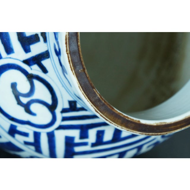 Blue Antique Chinese Qing Dynasty Blue & White Ceramic Phoenix Dragon Mantel Urn For Sale - Image 8 of 12