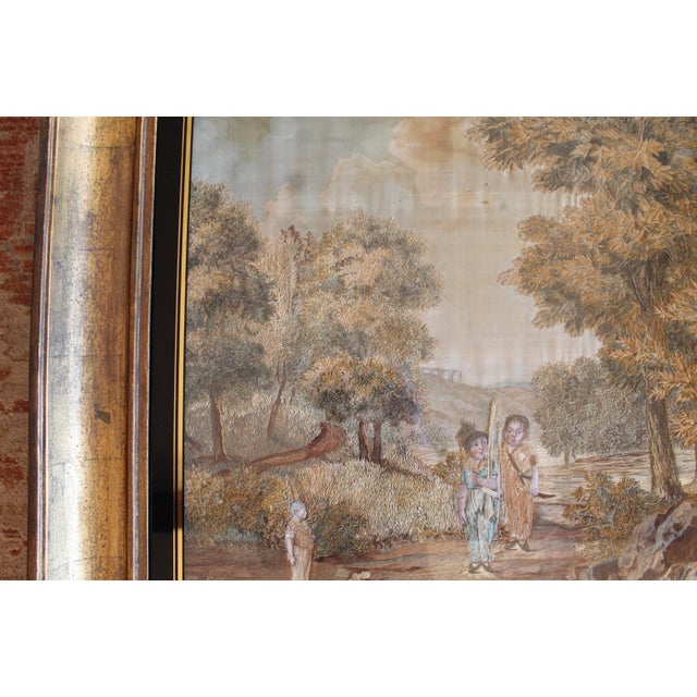 Gold Very Large Antique Framed Needlework, “Boys Playing Soldiers” For Sale - Image 8 of 12