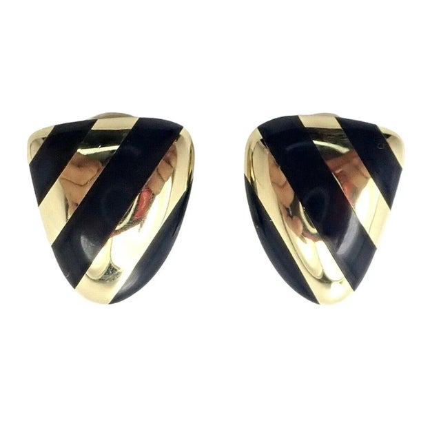 Tiffany & Co. Angela Cummings 18k Yellow Gold Inlaid Black Jade Earrings, Pair For Sale - Image 9 of 9