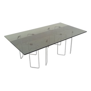 Vintage Space Age Rectangular Coffee Table in Smoked Glass and Chrome Metal, 1970s For Sale