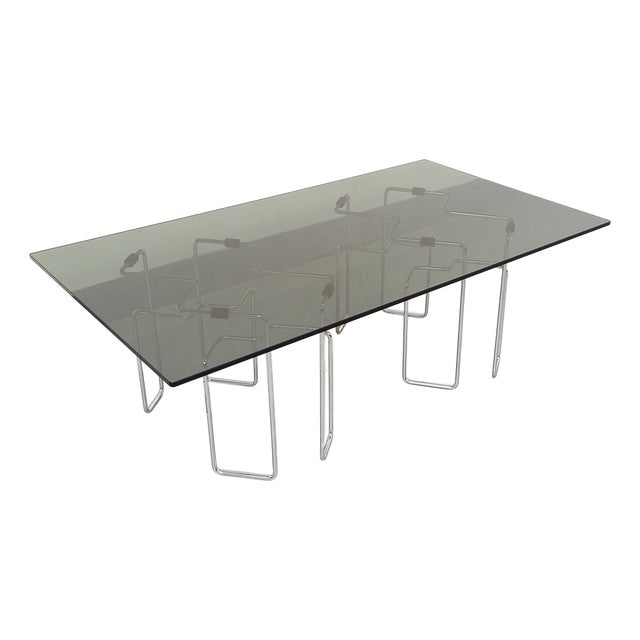 Vintage Space Age Rectangular Coffee Table in Smoked Glass and Chrome Metal, 1970s For Sale