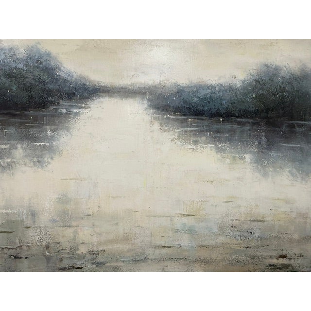 Gray Moody Abstract River Reflection Painting - Large Canvas For Sale - Image 8 of 9