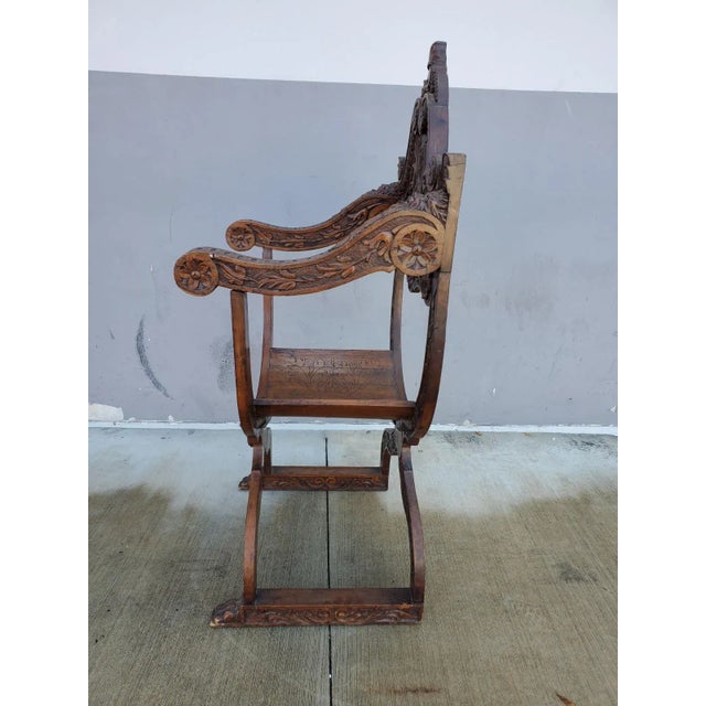 Italian 19th Century Italian Savonarola Desk Chair With Lions Heads and Hairy Paw Feet For Sale - Image 3 of 10