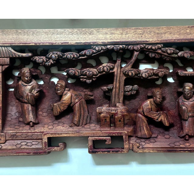 Antique Chinese Carved Wood Door Lintel Framed in Shadow Box For Sale In Atlanta - Image 6 of 12