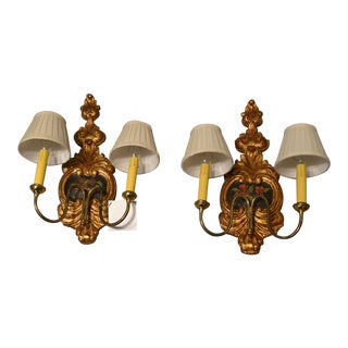 Early 20th Century Gilt and Painted Sconces, Portugal - a Pair For Sale