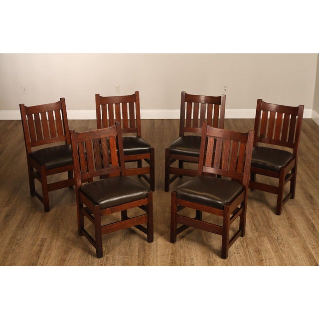 High Quality American Made Set Of Six L&JG Stickley U-Back Dining Chairs Constructed Of Solid Oak With Characteristic...