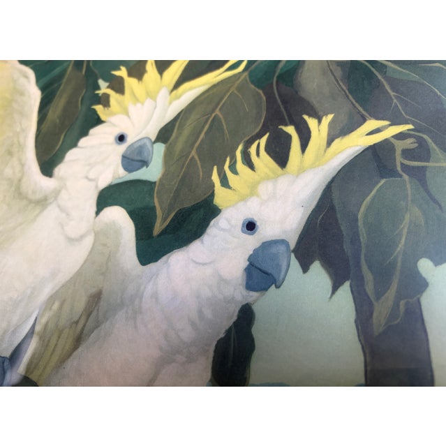 1940s Vintage Mid-Century Jessie Arms Botke “Royal Cockatoos” Lithograph in Bamboo Frame For Sale - Image 5 of 6