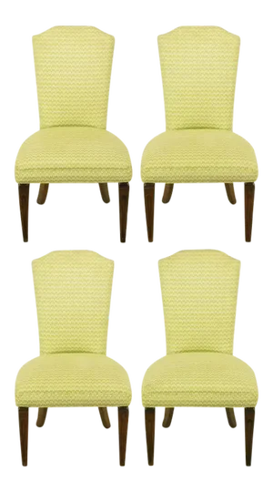 1950s Vintage Regency Side Chairs In Apple Green & White Flamestitch - Set of 4