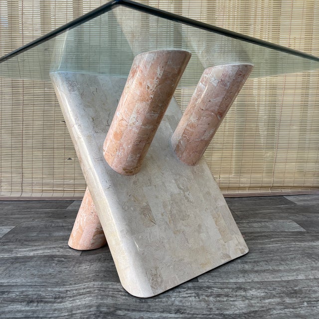 Post Modern Tessellated Mactan Stone Rounded X-Shape Base Side Table. C 1980s For Sale - Image 13 of 17