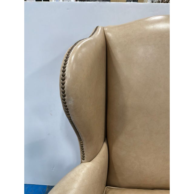 Animal Skin Ethan Allen Vintage Leather Wing Chair For Sale - Image 7 of 9