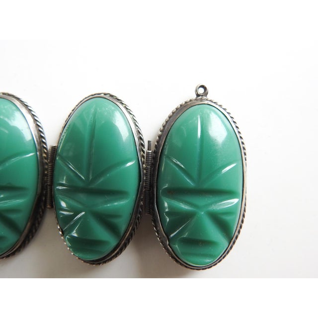 Mid 20th Century Mid 20th Century Carved Green Onyx and Sterling Silver Mexico Artisan Bracelet For Sale - Image 5 of 11