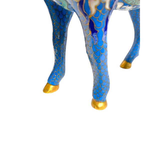 Vintage Chinese Cloisonné Horse Figurine Enamel Brass Statue Blue Red Gold 8.5" For Sale - Image 11 of 15