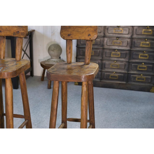 Wood Brutalist High Stools in Elm, 1960s, Set of 3 For Sale - Image 7 of 13