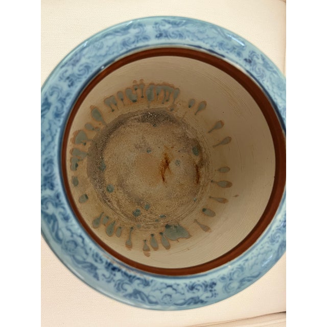 Antique Japanese Blue and White (Sometsuke) Porcelain Hibachi With Applied Inscription For Sale - Image 14 of 18
