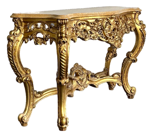 Antique Giltwood Rococo Style Console Marble Top Table
