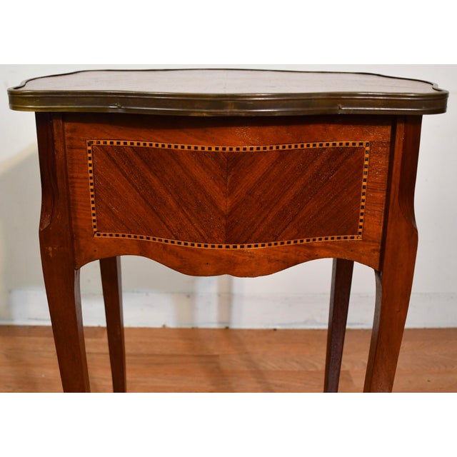 Wood 1920s Antique French Louis XV Walnut & Satinwood Inlay Nightstand Made in France For Sale - Image 7 of 14