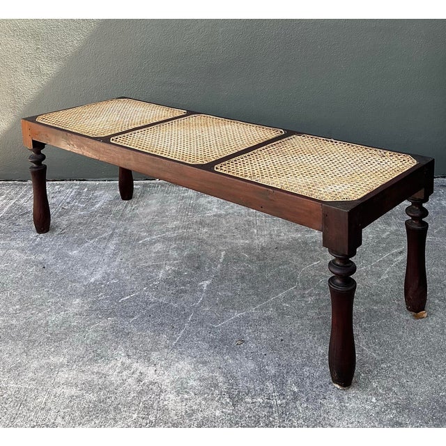 Vintage Anglo Indian Inset Cane Bench For Sale - Image 10 of 12