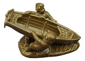 19th Century Ceramic Sculpture of Children with a Boat from Schlaggenwald, Bohemia, Austria