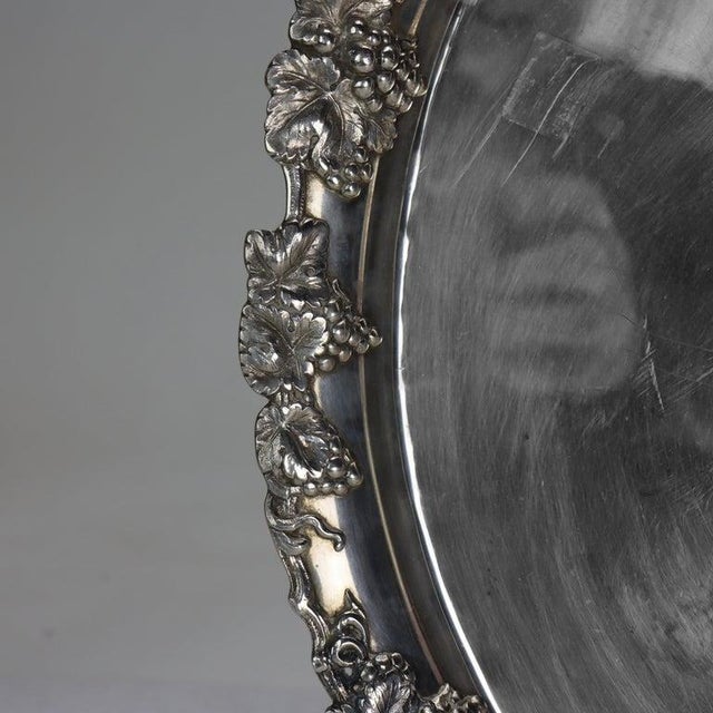 Large Antique Round Silver Plate Serving Tray With Grape & Leaf Border C1890 Measures - 1 1/8" x 20 3/8" x 20 3/8"