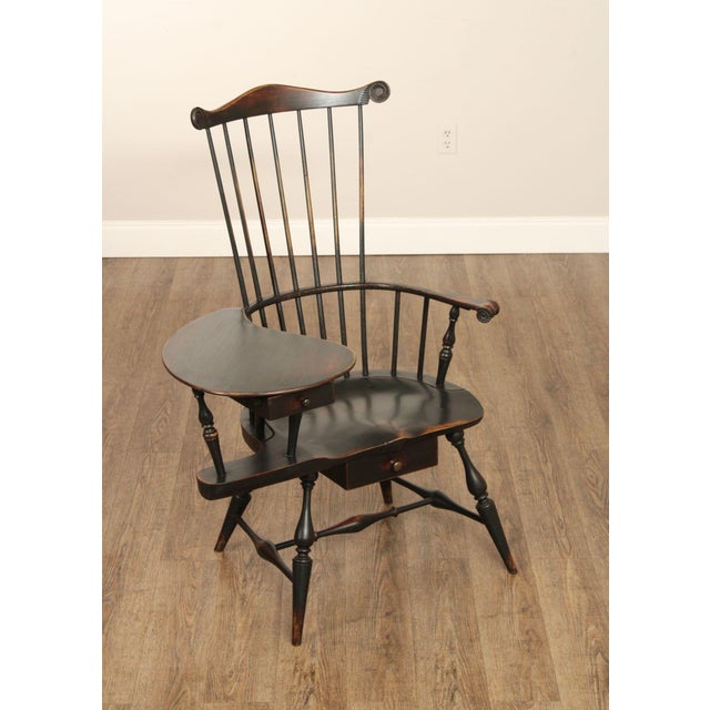 High Quality American Made Vintage Solid Wood School Windsor Desk Chair with Writing Surface and Two Dovetailed Drawers,...