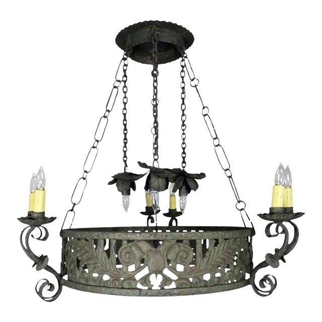 19th Century Spanish Wrought Iron Chandelier For Sale