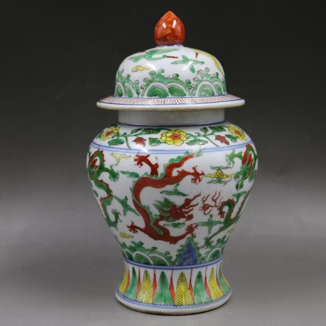Early 20th Century Chinese Ceramic Pot Ming Dynasty Jiajing Marked Blue and White Famille Verte Porcelain Ginger Jar Hand Painted Dragon Pattern For Sale In Seattle - Image 6 of 8