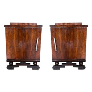 Early 20th Century Pair of Art Deco Side Cabinets or Nightstands with Ebonized Base For Sale