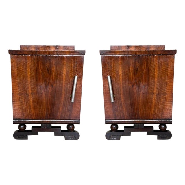 Early 20th Century Pair of Art Deco Side Cabinets or Nightstands with Ebonized Base For Sale
