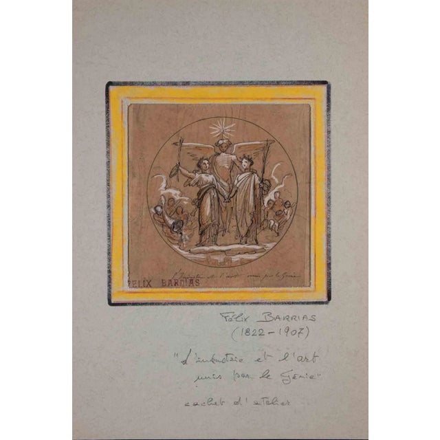 Industry and Art Put by the Genie is an original China Ink Drawing realized by Félix Barrias (1822-1907). The little...