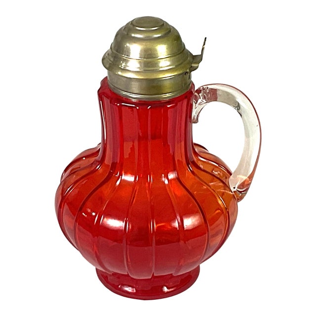 Late 19th Century Early American Consolidated Glass-Eapg-Pigeon Blood Syrup, Pewter Lid-Dated For Sale