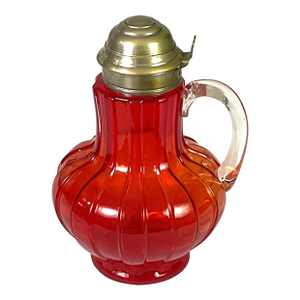 Late 19th Century Early American Consolidated Glass-Eapg-Pigeon Blood Syrup, Pewter Lid-Dated