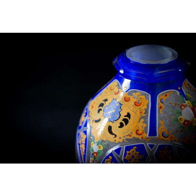Blue and White Cut Crystal Overlay Vase with Enamel and Gilt Decoration, 19th Century For Sale - Image 9 of 16