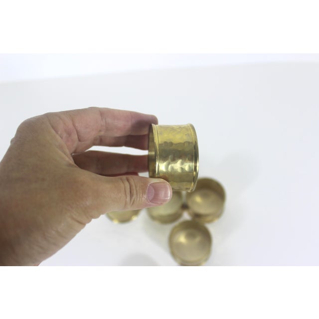 1970s Vintage Hammered Brass Napkin Rings - Set of 6 For Sale - Image 5 of 6
