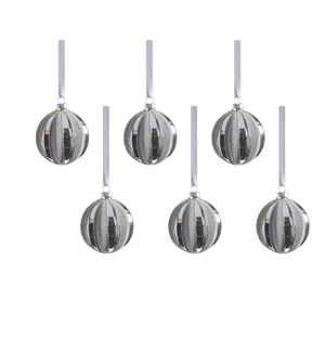 Giada 6-Piece Set Shiny Glass Ball Ornaments with Flock Pattern, 3.25"