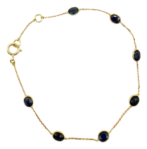 2.5 Ct Oval Cut Blue Sapphire Station Chain Stackable Bracelet 18k Yellow Gold