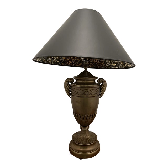2000s Chapman Bronze Table Lamp With Black Shade For Sale