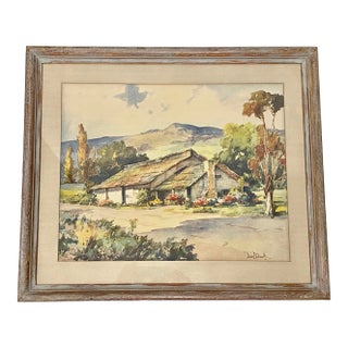 Davis Francis Schwartz "Historic First Theater, Monterey County" Original Watercolor C.1950 For Sale