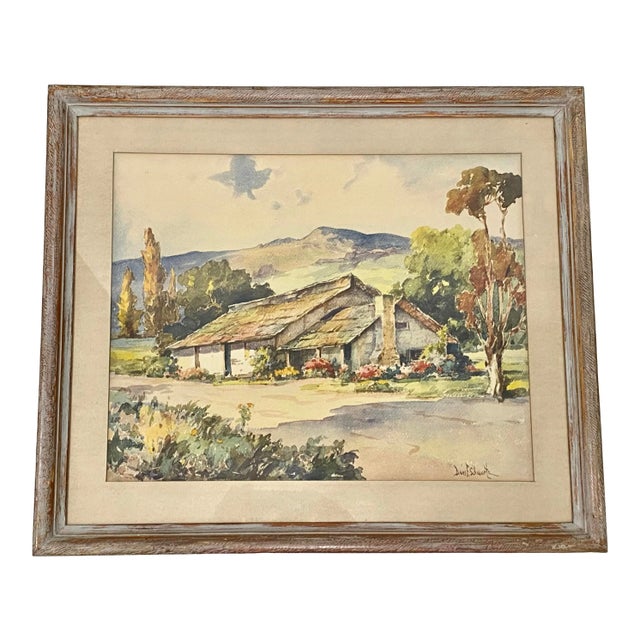 Davis Francis Schwartz "Historic First Theater, Monterey County" Original Watercolor C.1950 For Sale