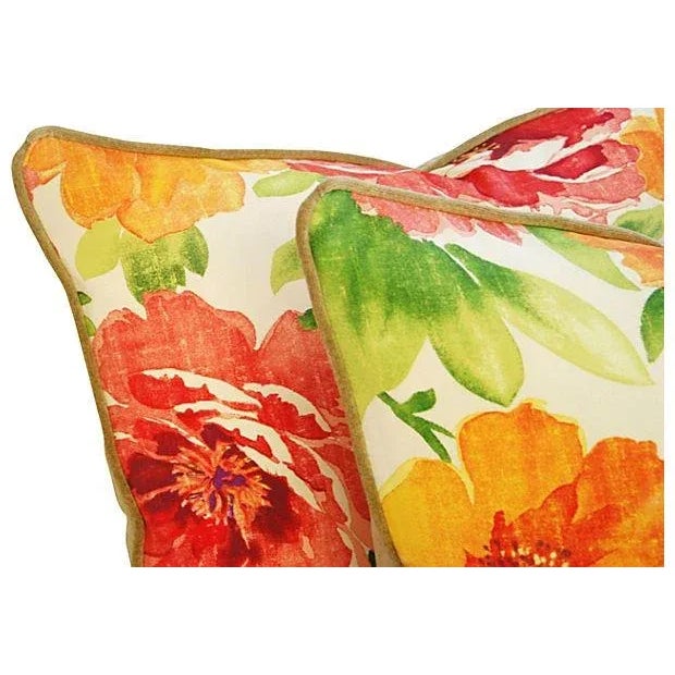 Mid-Century Modern Jewel-Tone Floral Lumbar Feather/Down Pillows 26" X 18" - Pair For Sale - Image 3 of 8