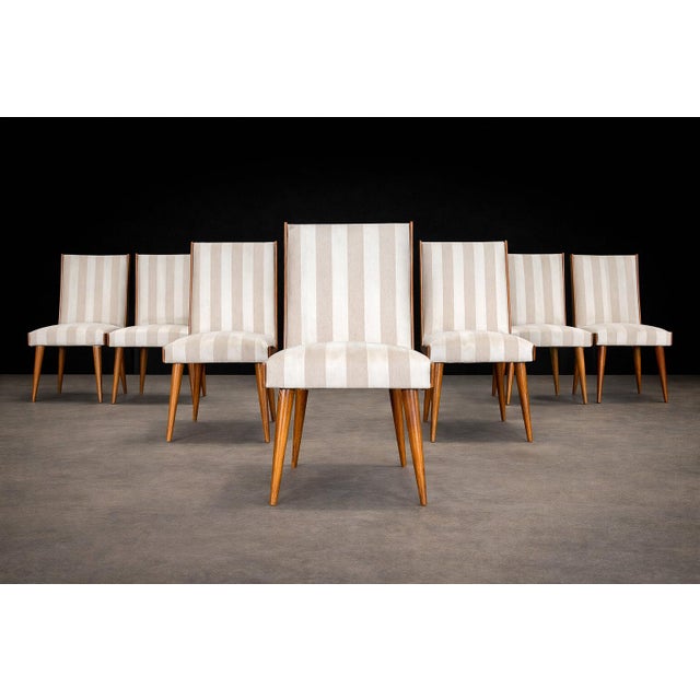 Brazilian Modern Set of Eight Dining Chairs in Caviúna Wood & Fabric, Giuseppe Scapinelli, Brazil, 1950s For Sale - Image 14 of 18