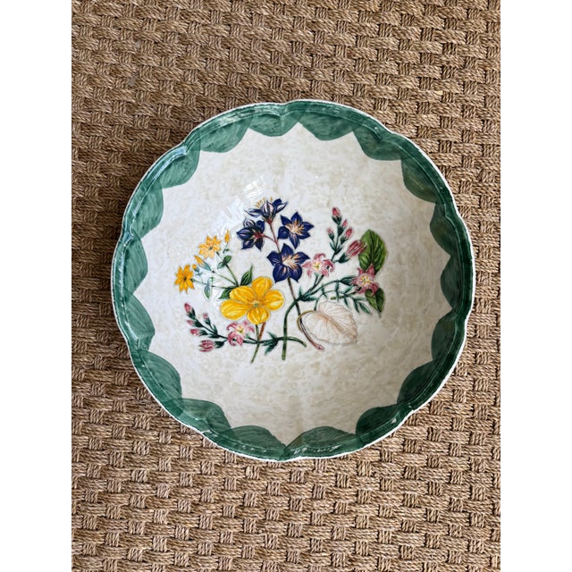 Vintage oversized Italian ceramic serving/salad bowl in excellent condition. White with a mottled cream and tan interior,...