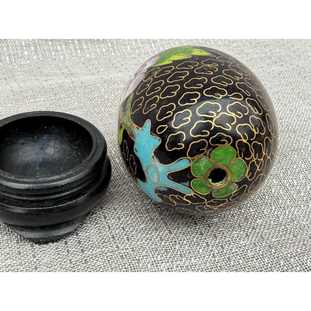 Vintage Cloisonne Egg and Wood Stand For Sale - Image 10 of 12