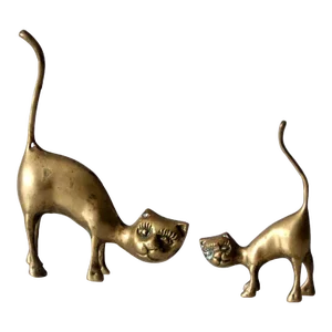Mid Century Brass Cats Pair