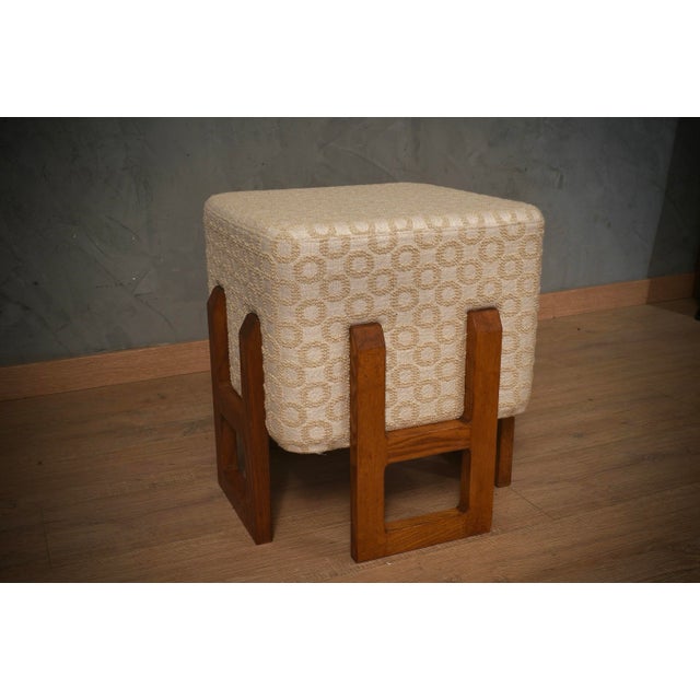 Art Deco Pouf in Wood and White Cream, 1990 For Sale - Image 9 of 11