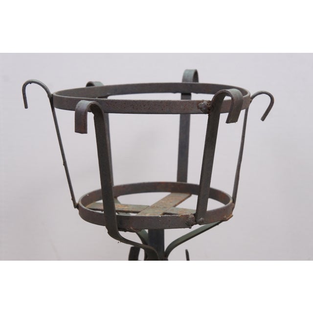 Vintage Brutalist Gothic Wrought Iron Plant Stand Scroll Tripod Pot Holder 24" For Sale - Image 10 of 13