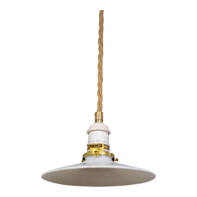 Contemporary Hanging Rope Light With Milk Glass Shade For Sale