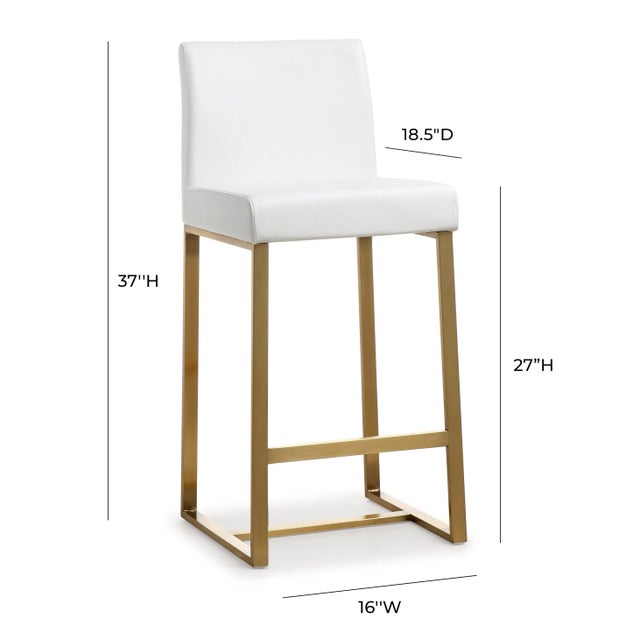 Denmark White Vegan Leather & Gold Steel Counter Stools - Set of 2 For Sale - Image 9 of 12