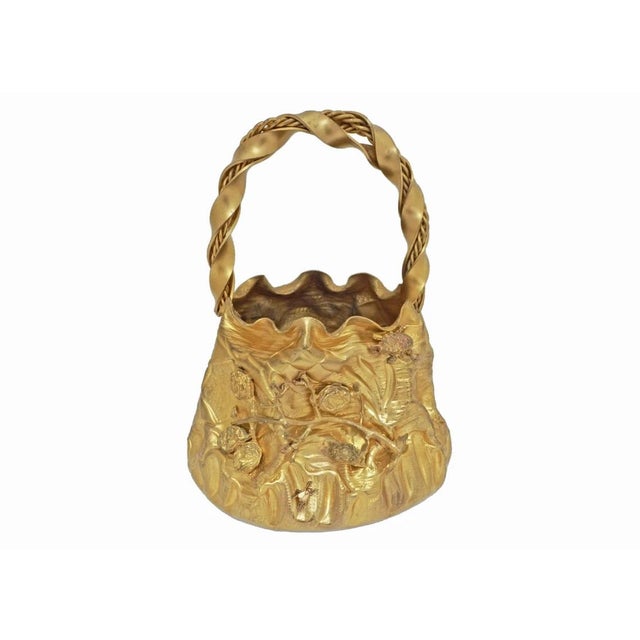 19th Century 19th Century Gilded Copper Ikebana Basket Art Nouveau Style Metalware Vase with Applied Realistic Insects For Sale - Image 5 of 10