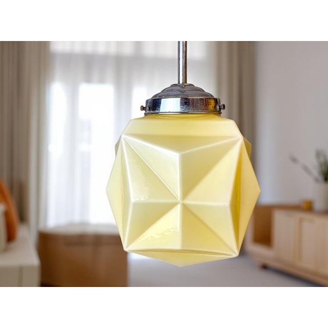 Art Deco Style Cream Opaline Origami Glass Pendant Lamp, 1960s For Sale - Image 6 of 10