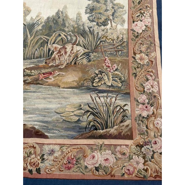 1940s Antique French Handwoven Tapestry with Diane Return of Hunt Scene from Aubusson, 1940s For Sale - Image 5 of 18